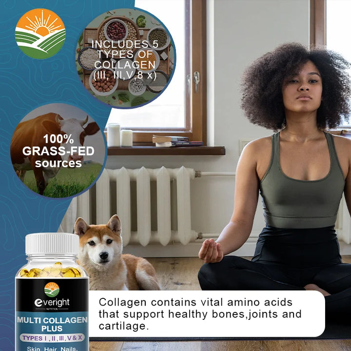 Multi Collagen Pills - Collagen Supplements - Hydrolyzed Collagen Supplements with Types I, II, III, V & X - 60/120 Capsules