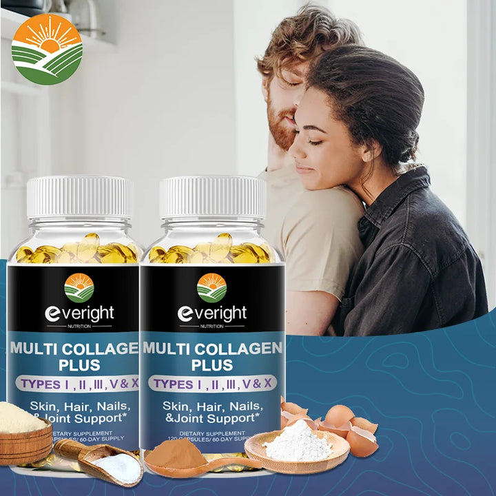 Multi Collagen Pills - Collagen Supplements - Hydrolyzed Collagen Supplements with Types I, II, III, V & X - 60/120 Capsules