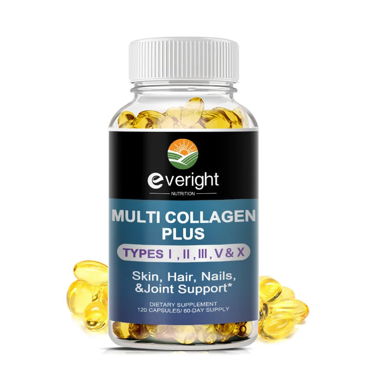 Multi Collagen Pills - Collagen Supplements - Hydrolyzed Collagen Supplements with Types I, II, III, V & X - 60/120 Capsules