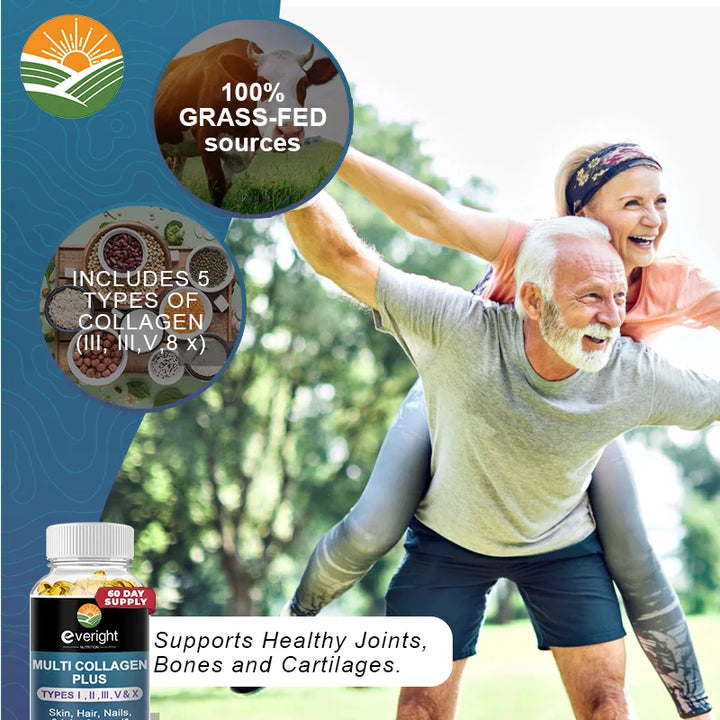 Multi Collagen Pills - Collagen Supplements - Hydrolyzed Collagen Supplements with Types I, II, III, V & X - 60/120 Capsules