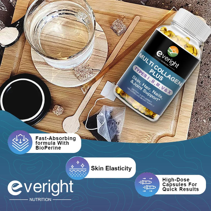 Multi Collagen Pills - Collagen Supplements - Hydrolyzed Collagen Supplements with Types I, II, III, V & X - 60/120 Capsules