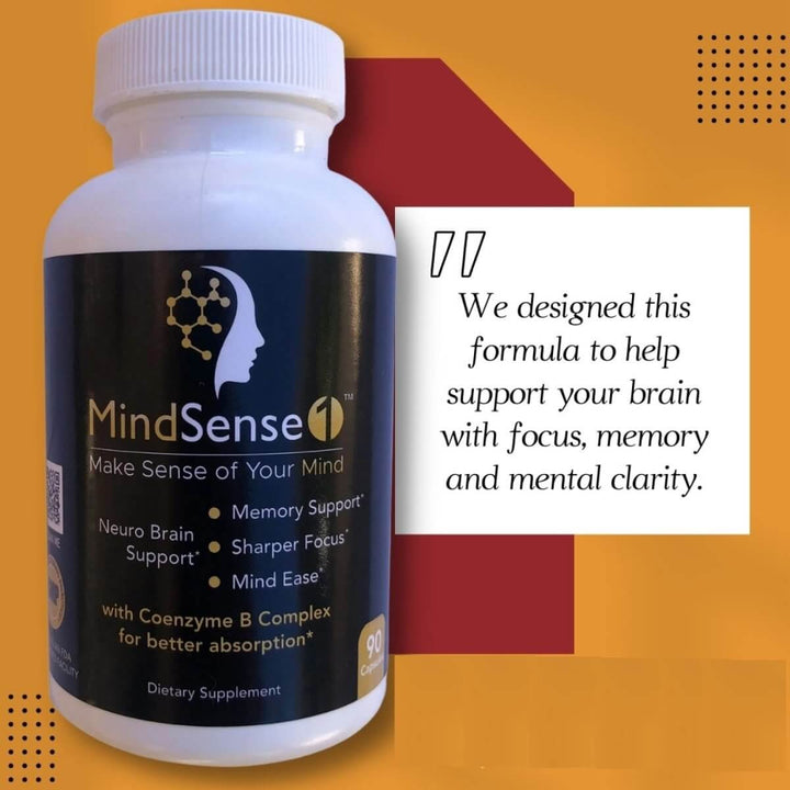 MindSense1 Premium Nootropic Brain Supplement - All-Day Focus and Memory with no Stimulants Like Caffeine, Balanced Nutrition with Synergistic Herbs, Antioxidants and Minerals 90 Capsules - MindSense MultiVitamins-Anxiety